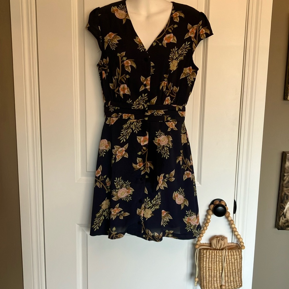Fabulous Pink Martini button front dress w/3 pleat detail@waist & capped sleeve